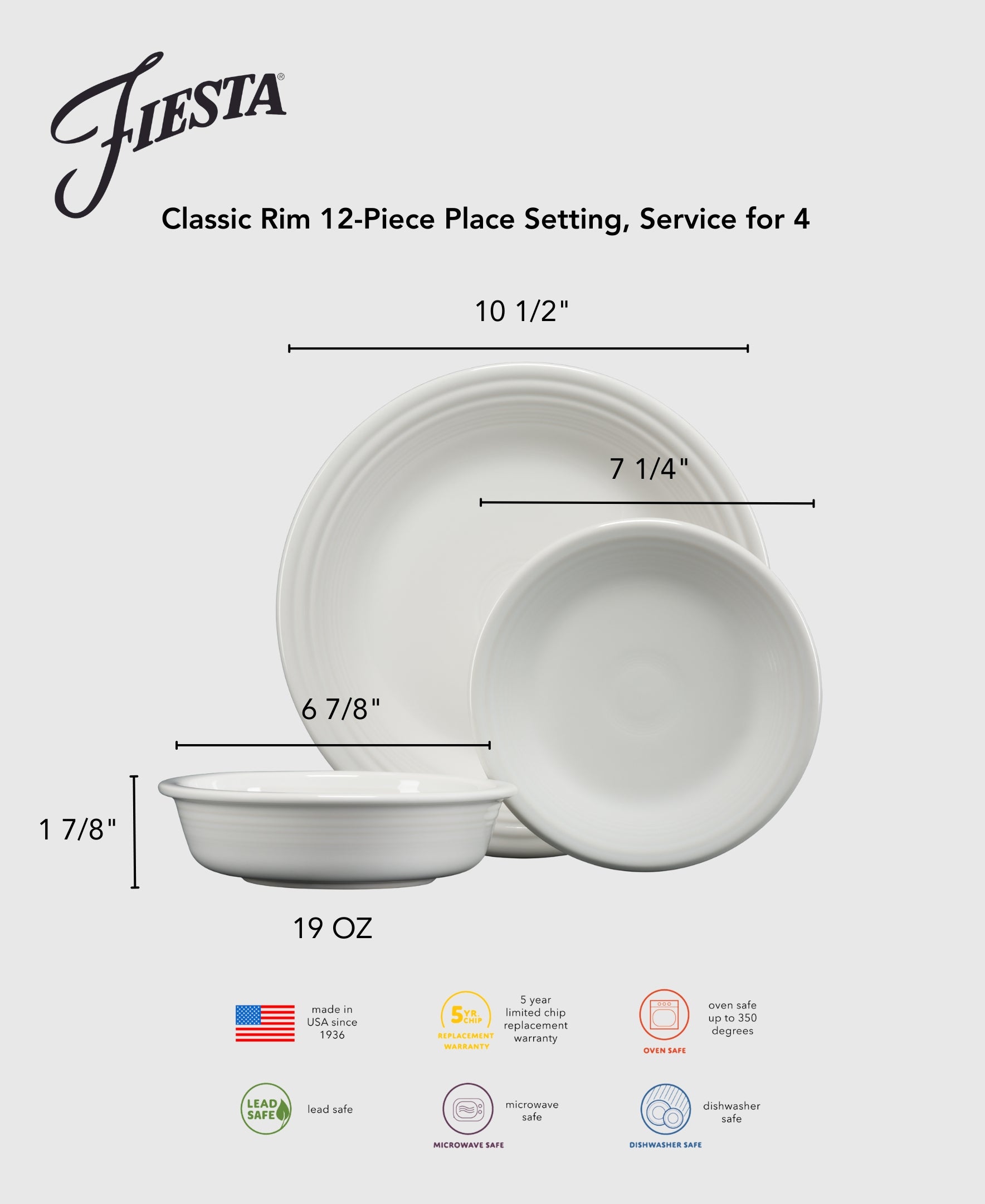 Fiesta Lavender Classic Rim 12-Piece Dinnerware Set, Service for 4 - Image 3