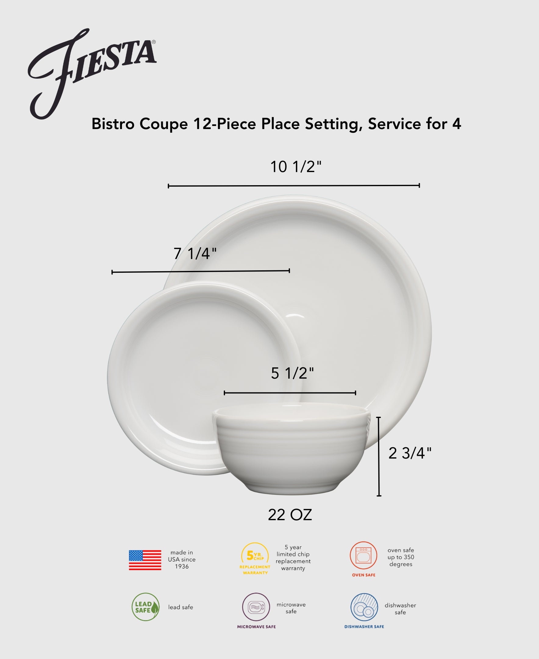 Fiesta Retired Bistro Coupe 12-Piece Dinnerware Set, Service for 4 - Image 3