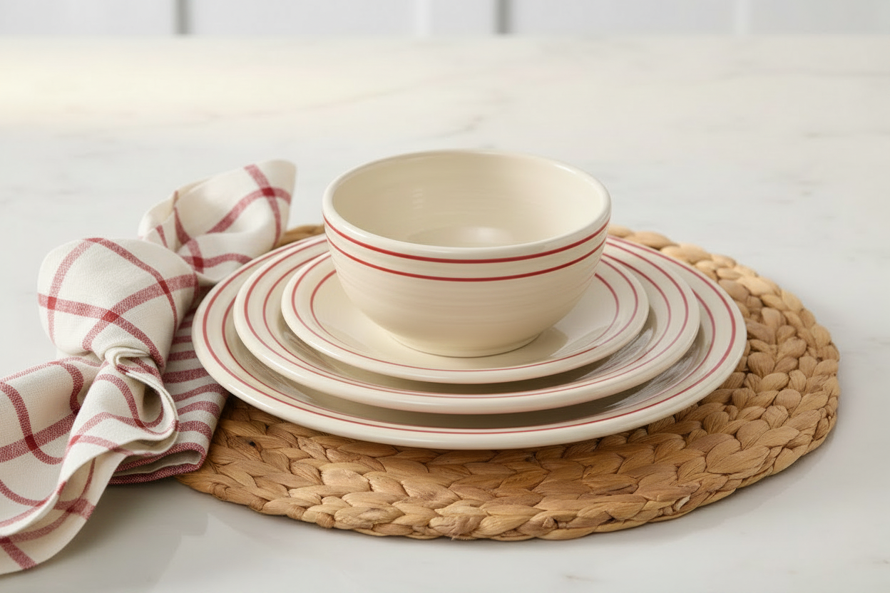 Fiesta Americana Scarlet Band Set of 4 Classic Rim 7 1/4-Inch Salad Plates - Image 2
